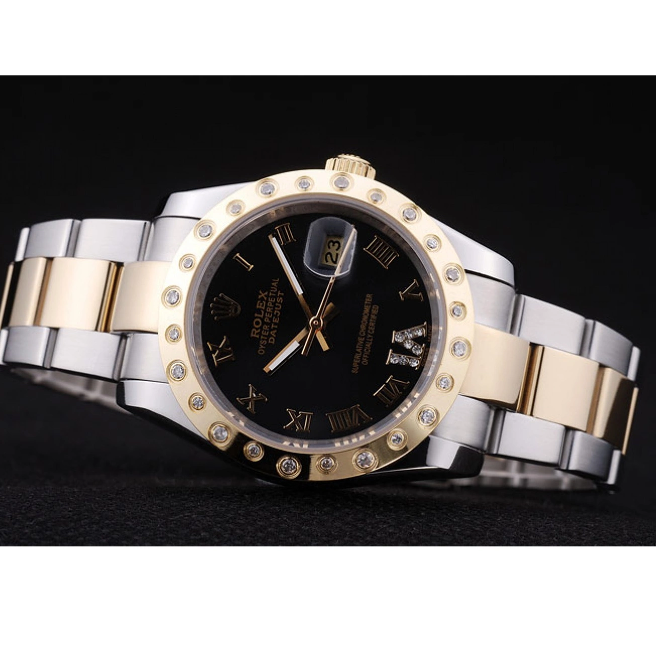 Aaa replica watch Black 7463 Datejust Diamond Rolex Dial Bezel 0607